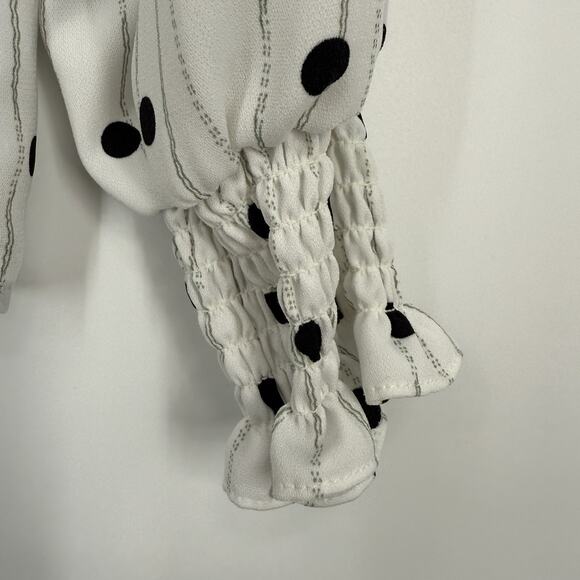 Carolina Belle Montreal Top size Large White Black Dotted Chiffon Balloon Slv - Picture 4 of 12